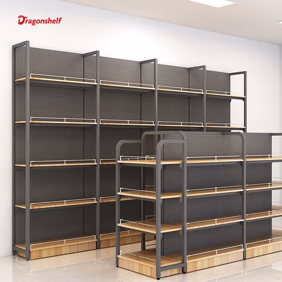 Dragonshelf Индивидуальные стальные и деревянные полкиСтеллажи для выставки товаров супермаркетов Стеллажи для магазинов Полки для спиртных напитков